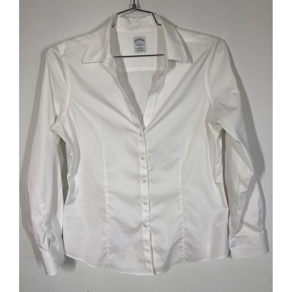 Brooks Brothers White Fitted Non Iron Stretch Long Sleeve Button Up Shirt Sz 12